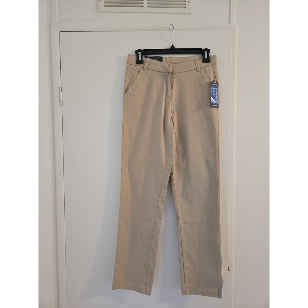 NWT Nautica Size 16 Regular Girls Khaki Uniform Pants. Adjustable Waist,Stretch.